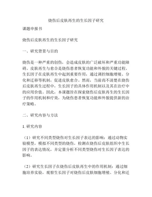 【课题申报】烧伤后皮肤再生的生长因子研究