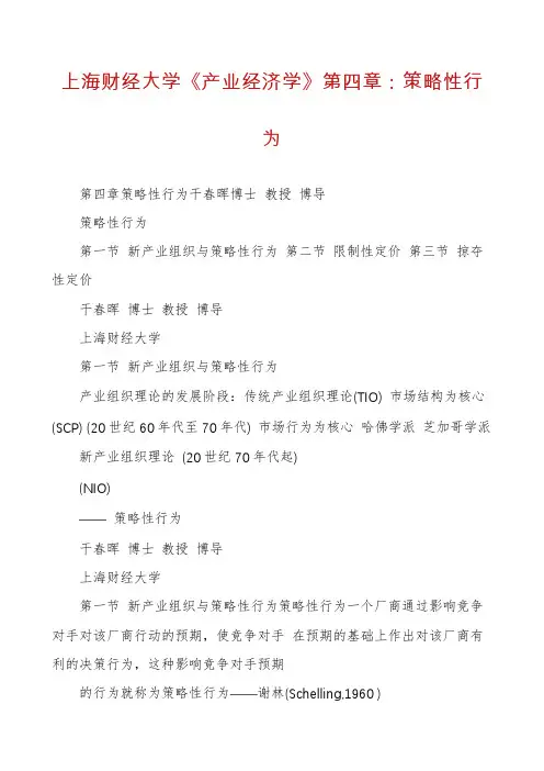 上海财经大学《产业经济学》第四章：策略性行为