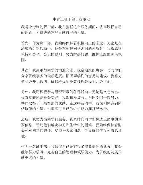中青班班干部自我鉴定