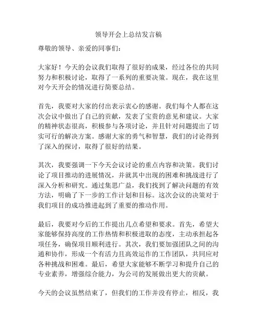 领导开会上总结发言稿