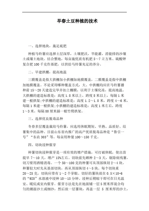 早春土豆种植的技术
