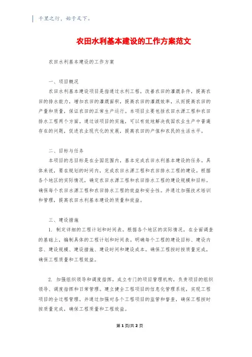 农田水利基本建设的工作方案范文