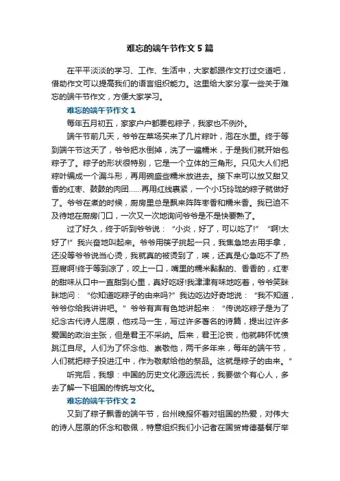 难忘的端午节作文5篇