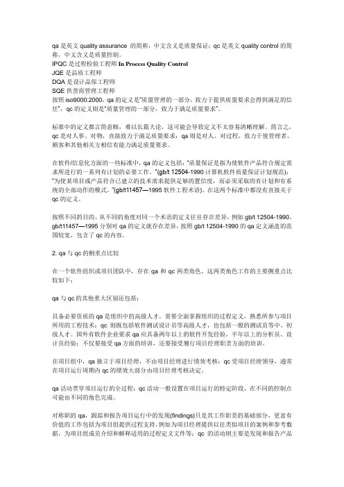 质量QC等缩写含义