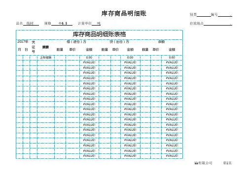 库存商品明细账表格excel模板