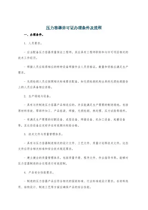 压力容器许可证办理条件及流程