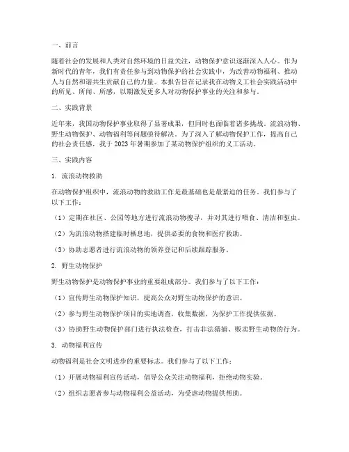 动物义工社会实践报告