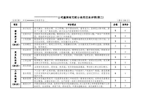 基层党支部分类定级自评参考标准