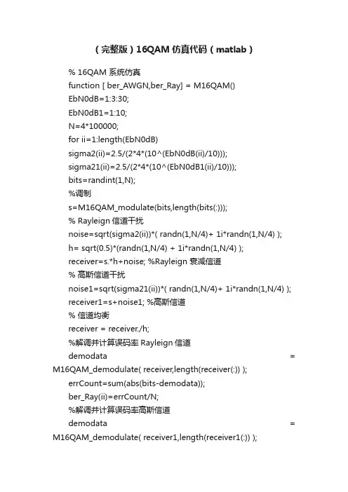 （完整版）16QAM仿真代码（matlab）