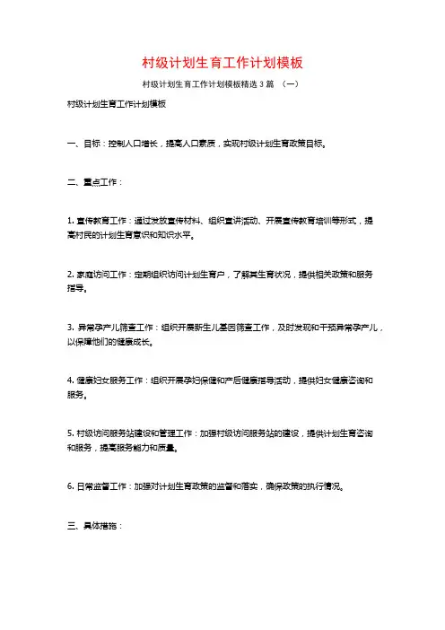 村级计划生育工作计划模板3篇