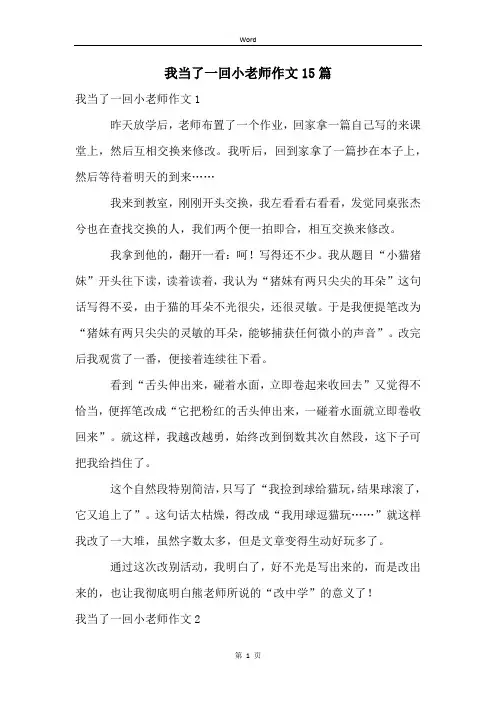 我当了一回小老师作文15篇