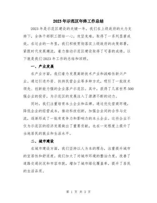 2023年示范区年终工作总结
