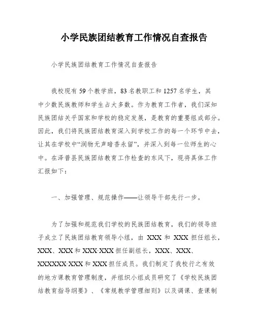 小学民族团结教育工作情况自查报告