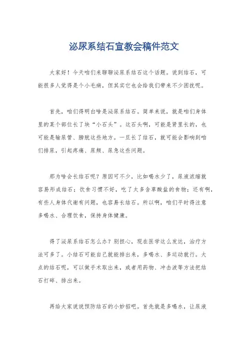 泌尿系结石宣教会稿件范文