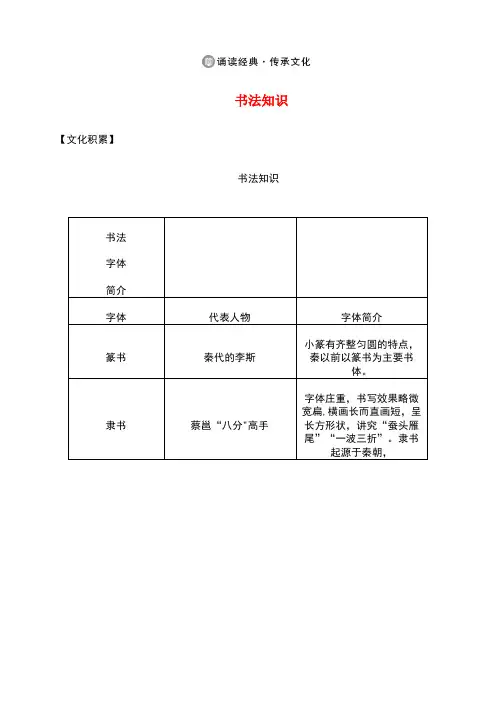 八年级语文下册诵读经典与传统文化《书法知识》新人教版(最新整理)