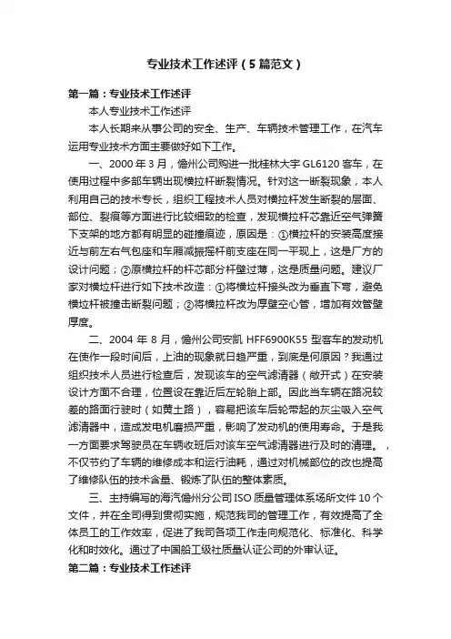 专业技术工作述评（5篇范文）
