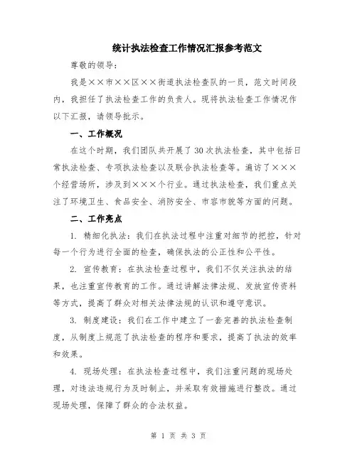 统计执法检查工作情况汇报参考范文