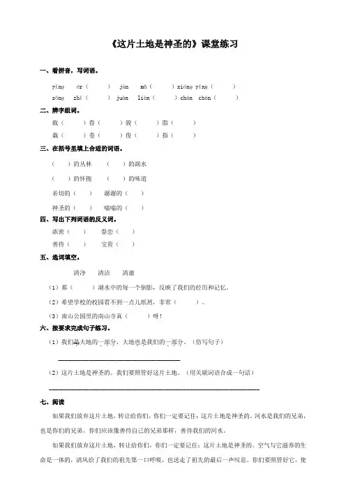 新课标人教版小学六年级语文上册这片土地是神圣的课堂练习及答案(精品)