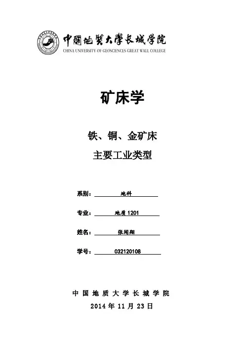 铜矿床、铁矿床、金矿床工业类型