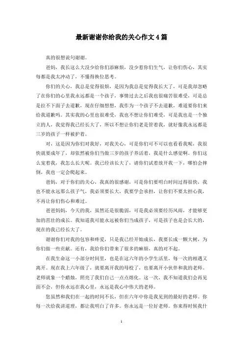 最新谢谢你给我的关心作文4篇