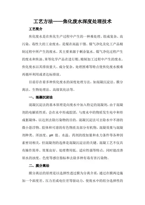 工艺方法——焦化废水深度处理技术
