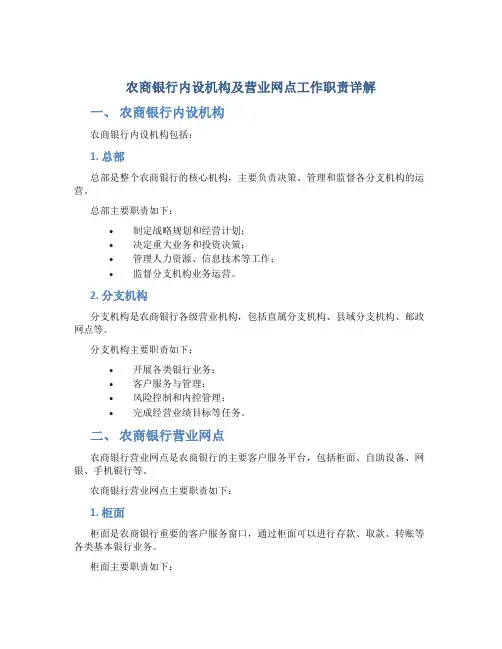 农商银行内设机构及营业网点工作职责详解
