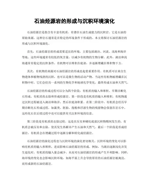 石油烃源岩的形成与沉积环境演化