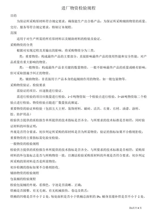 进厂物资检验规程