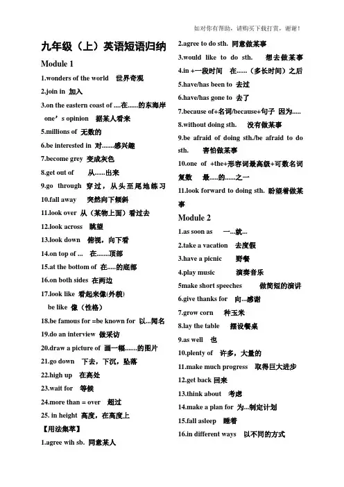 新外研版九年级上重点词组