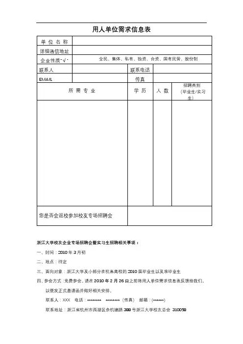 用人单位需求信息表【模板】