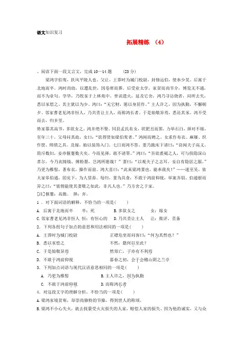 2020学年高一语文复习 拓展精练4