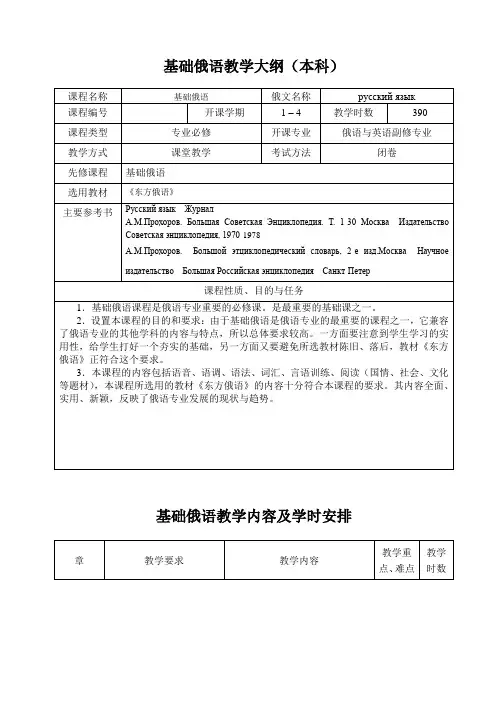 实践俄语教学大纲