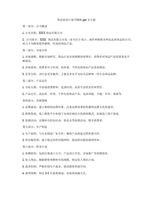 饰品创业计划书模板ppt怎么做