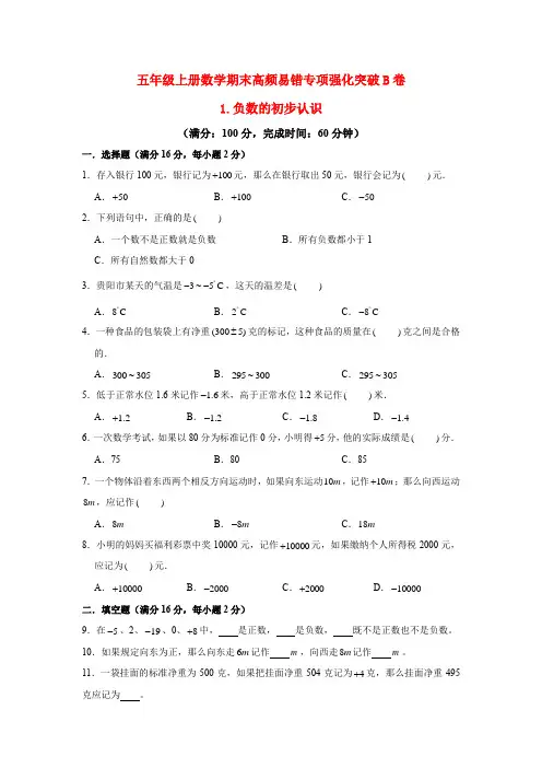 2023-2024年小学数学五年级上册期末专项强化突破B卷——1
