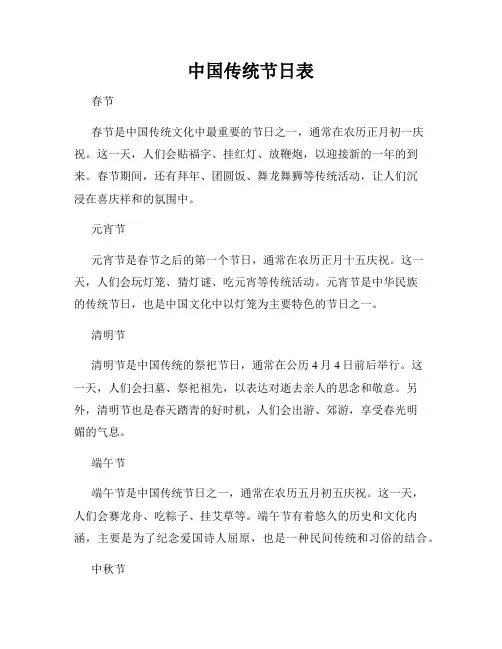 中国传统节日表
