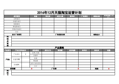 2016天猫淘宝运营计划书电商运营方案模板