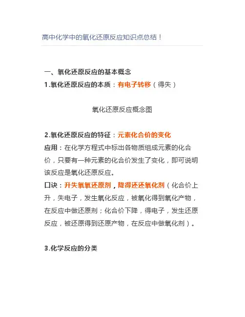 高中化学中的氧化还原反应知识点总结