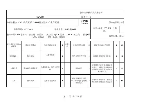 产品潜在失效模式及后果分析(PFEMA)--报告模板