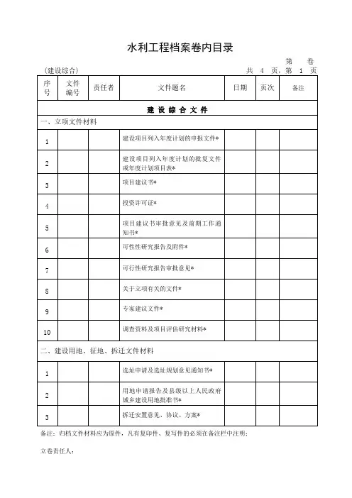 水利工程档案归档目录供参考
