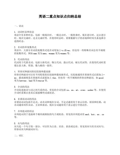 英语二重点知识点归纳总结