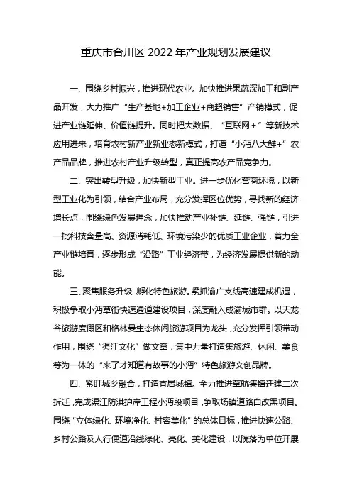 重庆市合川区2022年产业规划发展建议