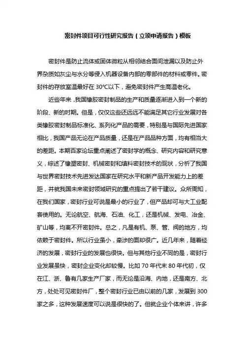 密封件项目可行性研究报告(立项申请报告)模板