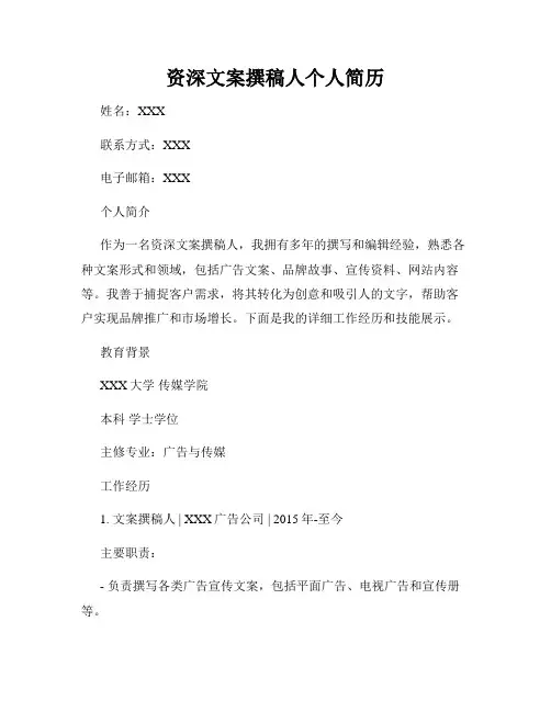资深文案撰稿人个人简历
