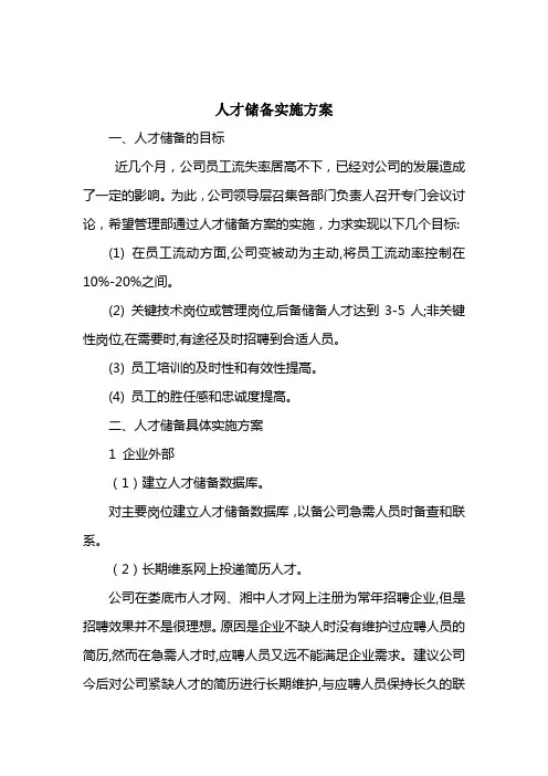 人才储备实施方案