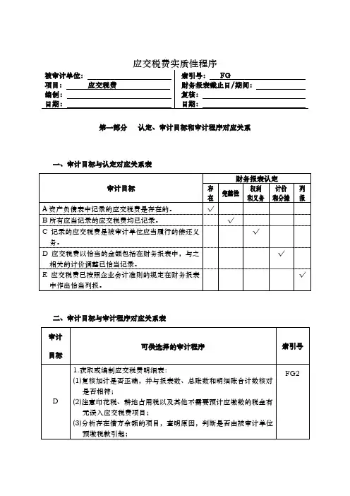应交税费实质性程序与审计程序文件
