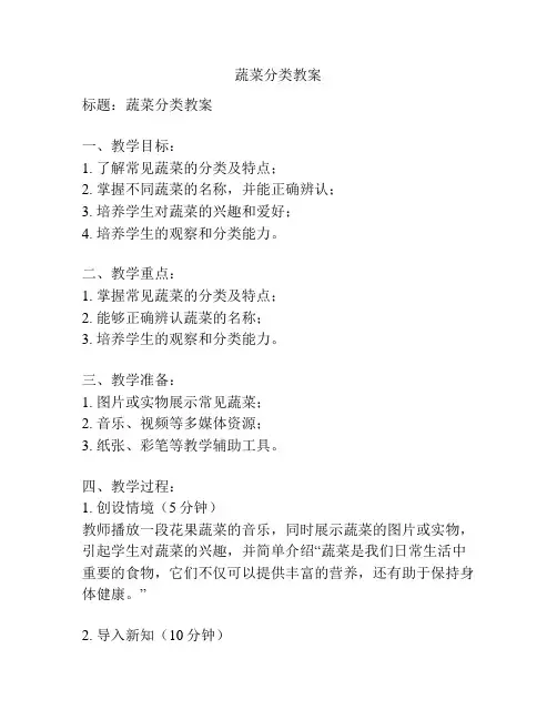 蔬菜分类教案
