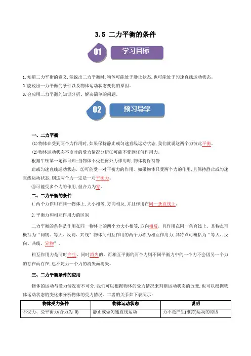 3.5二力平衡的条件七年级科学下册浙教版