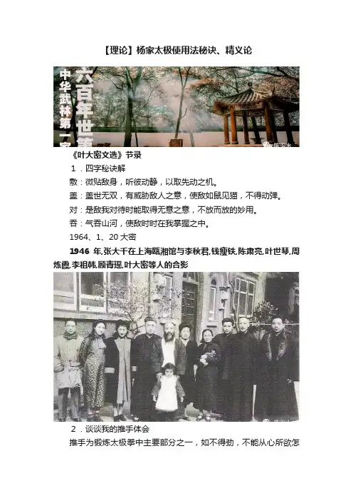 【理论】杨家太极使用法秘诀、精义论