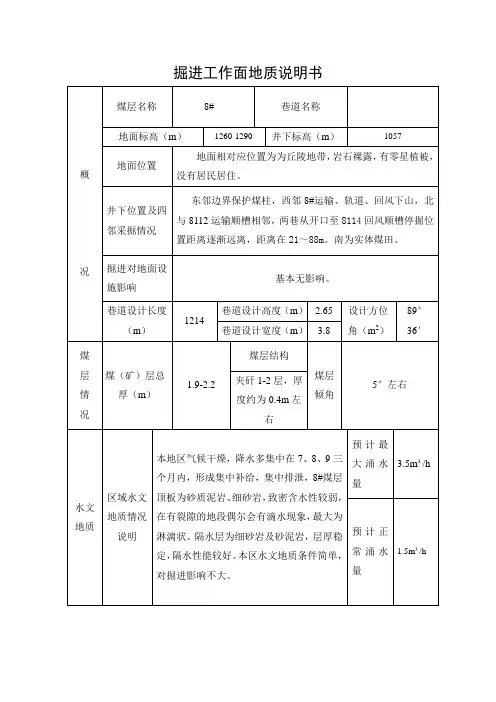 掘进工作面地质说明书