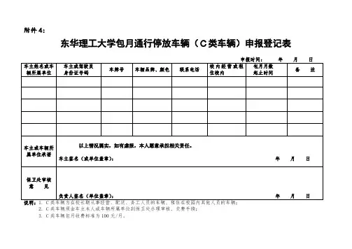 包月通行停放车辆(C类车辆)申报登记表